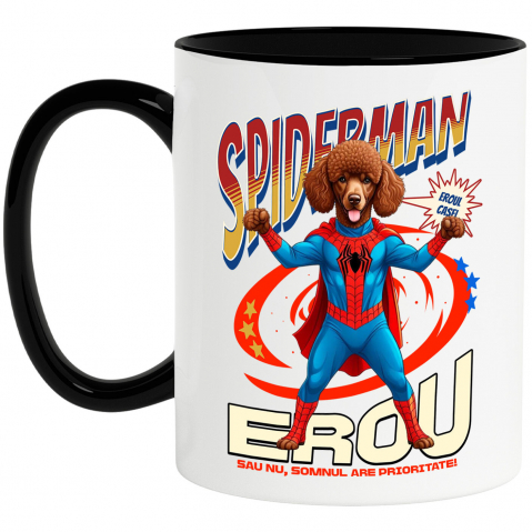 Cani Personalizate - Cana Personalizata Pudel în Costum Spider-Man cu Pelerină - Cadou Personalizat pentru Iubitorii de Câini și Copii