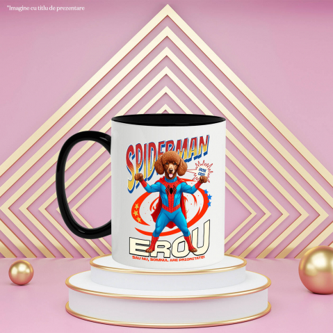 Cana Personalizata Pudel în Costum Spider-Man cu Pelerină - Cadou Personalizat pentru Iubitorii de Câini și Copii [2]