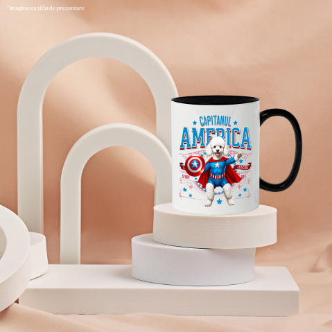 Cana Personalizata Pisica Pudel în Costum de Captain America cu Pelerină - Cadou Personalizat pentru Copii și Iubitorii de Pisici [2]
