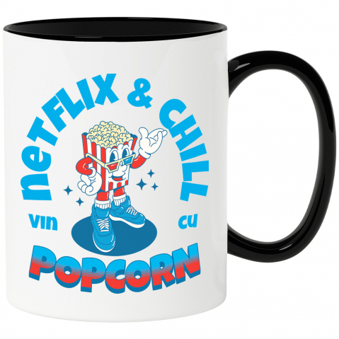 Cana Personalizata Punga popcorn personalizată cu ochelari 3D și text Netflix & Chill – Cadou perfect pentru iubitorii de filme
