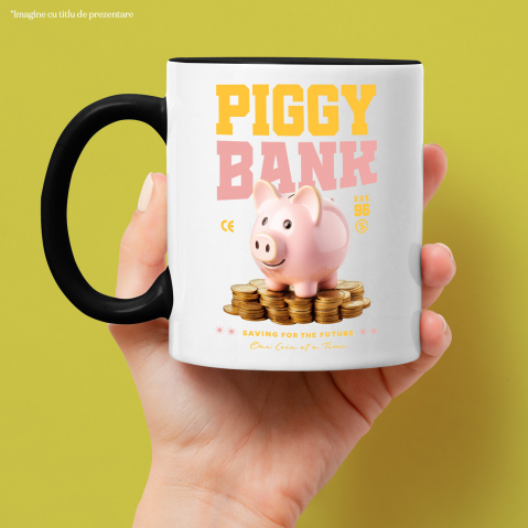 Cana Personalizata Pusculiță Porc cu Bani – Piggy Bank cu Monede de Aur și Bancnote pentru Investiții [1]