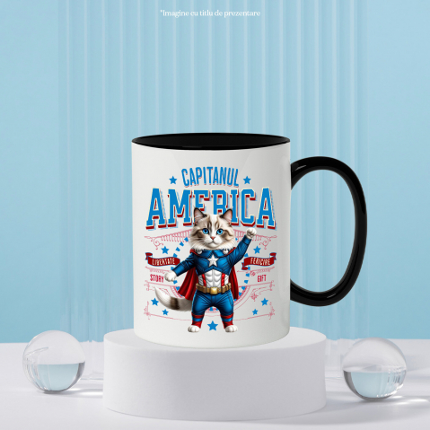 Cana Personalizata Pisica Ragdoll în Costum de Captain America cu Pelerină - Cadou Personalizat pentru Copii și Iubitorii de Pisici [2]