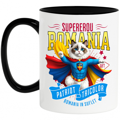 Supereroi - Cana Personalizata Pisica Ragdoll în Costum de Căpitan România – Supererou pentru Copii și Iubitorii de Animale
