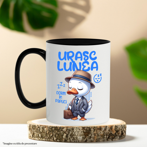 Cana Personalizata Rata Albă Elegantă cu Costum și Servietă „Urăsc Lunea, Dorm în Papuci” - Cadou Haios [2]