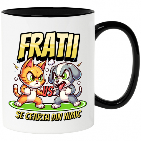 Copii - Cana Personalizata Pisica și Câine – Război Amuzant între Frați „Se Cearta Din Nimic” – Cadou Personalizat
