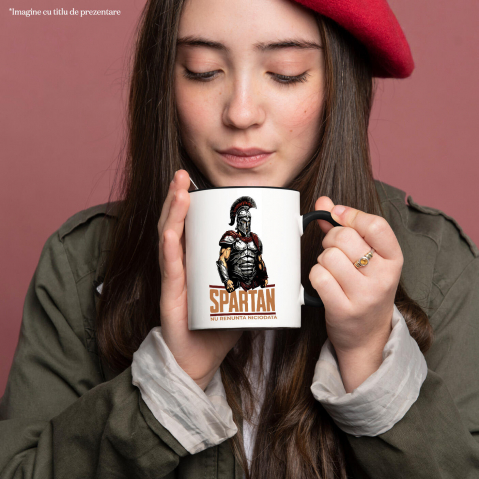 Cana Personalizata Războinic cavaler cu armură de fier și coif – "Spartan nu renunță niciodată" portret personalizat [1]