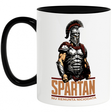 Razboinic - Cana Personalizata Războinic cavaler cu armură de fier și coif – "Spartan nu renunță niciodată" portret personalizat