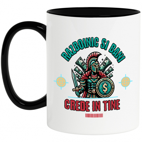 Razboinic - Cana Personalizata Cadouri personalizate – Războinic cavaler cu scut și sabie, semn dolar, motivație