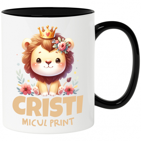 Cadouri Pentru Copii - Cana Personalizata Regele Leu Pui cu Coroana Regală și Flori Colorate - Cadouri Personalizate pentru Copii și Familie
