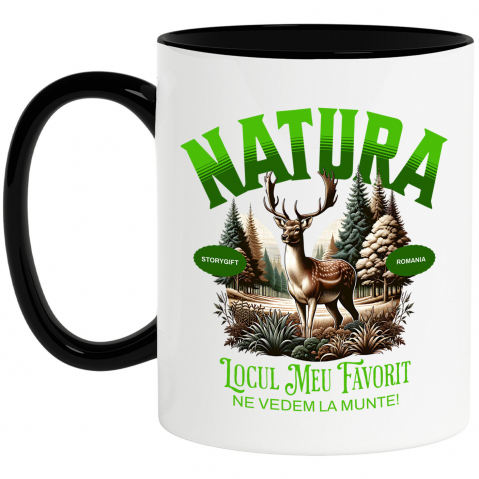 Calatorie - Cana Personalizata "Ren cu Coarne Lungi în Pădure – Locul Meu Preferat la Munte"