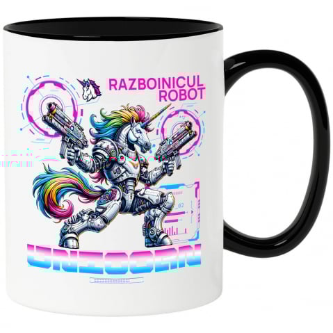 BASME - Cana Personalizata Robot Unicorn cu Arme și Coamă Multicolor - Razboinicul Unicorn