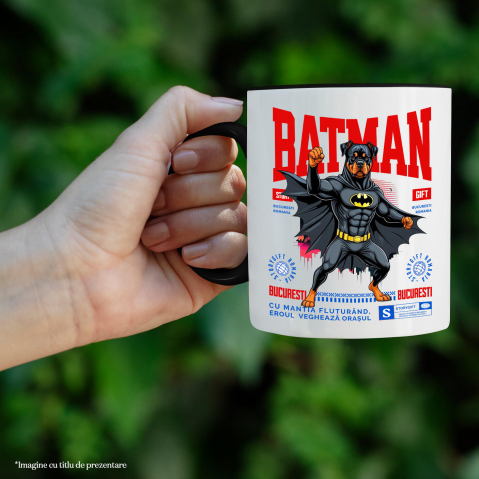 Cana Personalizata Rottweiler În Costum de Batman – Câine Supererou pentru Copii și Iubitorii de Animale [1]