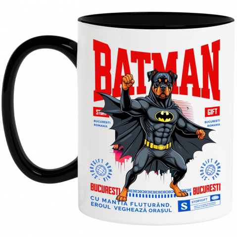 Supereroi - Cana Personalizata Rottweiler În Costum de Batman – Câine Supererou pentru Copii și Iubitorii de Animale