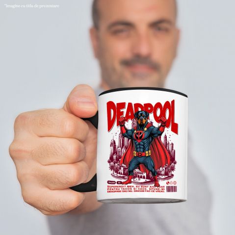 Cana Personalizata Rottweiler în Costum Deadpool - Cadou Personalizat pentru Copii și Familie [1]