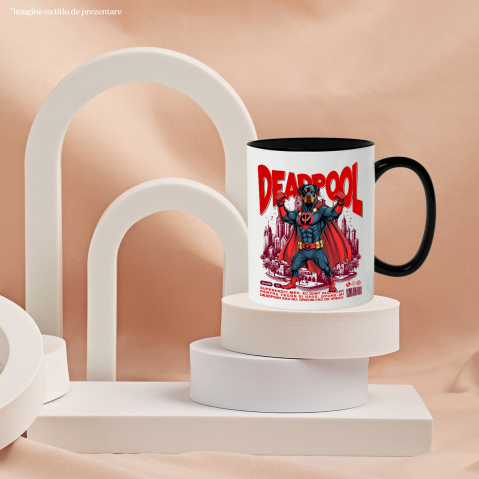 Cana Personalizata Rottweiler în Costum Deadpool - Cadou Personalizat pentru Copii și Familie [2]