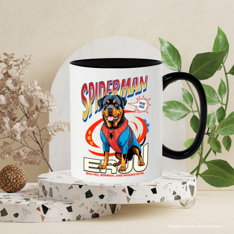 Cana Personalizata Rottweiler în Costum Spider-Man - Cadou Personalizat pentru Copii și Familie [2]