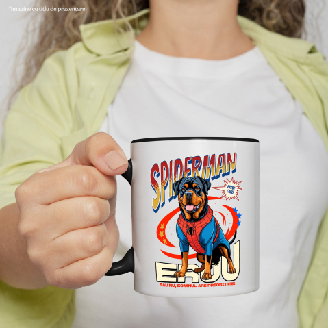 Cana Personalizata Rottweiler în Costum Spider-Man - Cadou Personalizat pentru Copii și Familie [1]