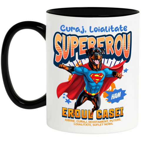 Supereroi - Cana Personalizata Rottweiler în Costum de Superman – Produse Personalizate pentru Familie și Copii