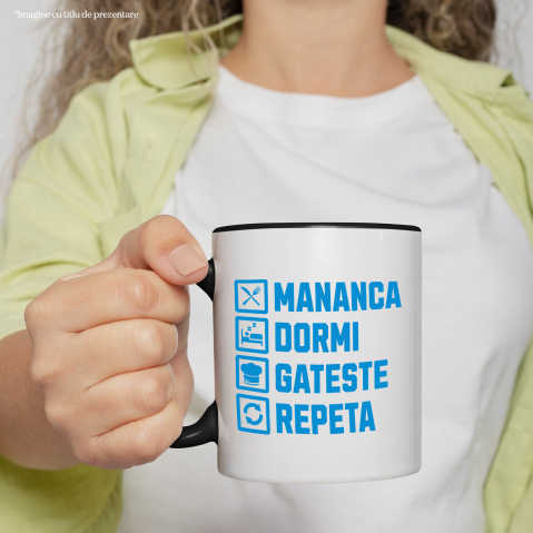 Cana Personalizata Rutina zilnică „Mănâncă, dormi, gătește, repetă” – Cadou personalizat pentru iubitorii de gătit [1]