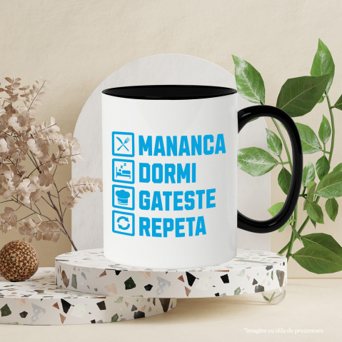 Cana Personalizata Rutina zilnică „Mănâncă, dormi, gătește, repetă” – Cadou personalizat pentru iubitorii de gătit [2]
