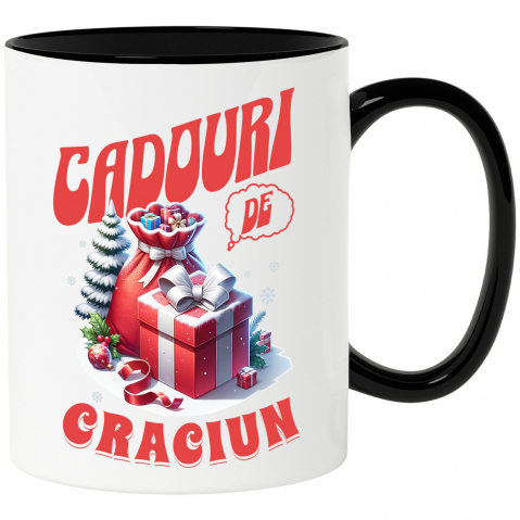 Cana Personalizata Sac de Cadouri și Cutie Roșie cu Zăpadă și Globuri Colorate – Cadouri Personalizate de Crăciun