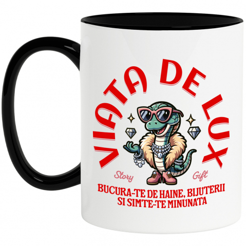 Căni - Cana Personalizata Sarpe cu Haină de Blană și Ochelari de Soare, Bijuterii Diamante - Viață de Lux și Stil