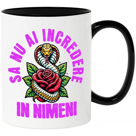 Flori - Cana Personalizata Șarpe cu Trandafir Roșu și Text „Să Nu Ai Încredere în Nimeni” | Cadouri Personalizate pentru Femei, Familie și Prieteni