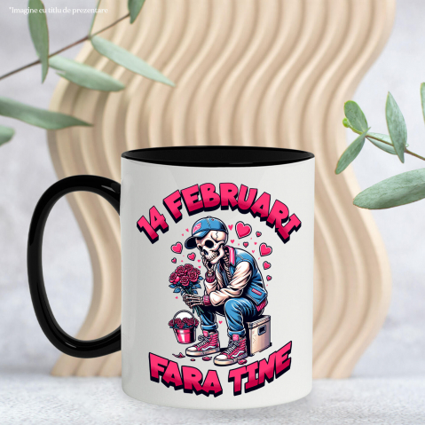 Cana Personalizata „Schelete Cu Buchet De Flori Trist - Cadou Personalizat „14 Februarie Fără Tine, Dragoste” pentru Familie, Copii și Prieteni de Valentine's Day” [2]