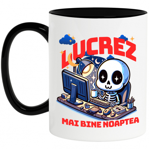 Meserii - Cana Personalizata Schelete Uman Lucrez Noaptea – Cafea, Calculator, Viața de IT-ist