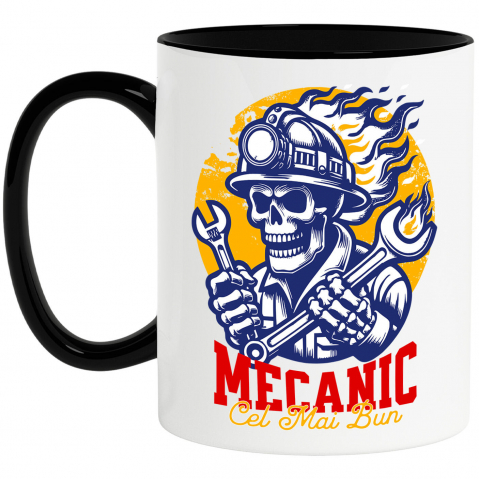 Meserii - Cana Personalizata Schelet Uman în Flăcări – Design Personalizat pentru Mecanicii și Iubitorii de Mașini