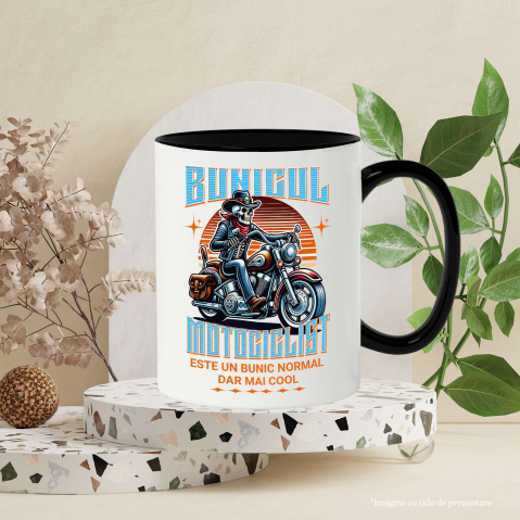 Cana Personalizata Schelete Uman Cu Pălărie, Bandană Roșie și Motor Vintage – Stil Clasic Moto [2]