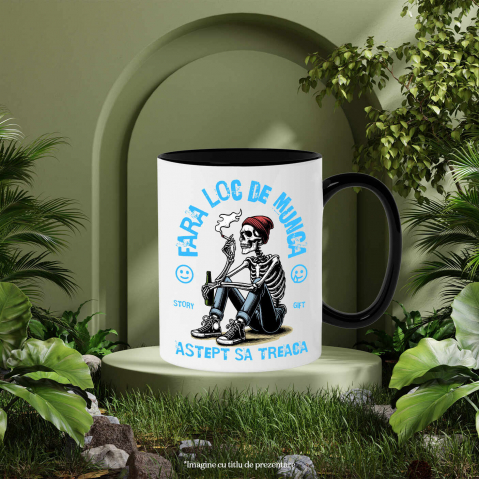 Cana Personalizata Schelet Uman cu Țigară și Bere - Cadou Personalizat „Fără Loc de Muncă, Aștept să Treacă Oboseala” [2]