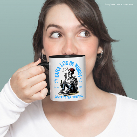 Cana Personalizata Schelet Uman cu Țigară și Bere - Cadou Personalizat „Fără Loc de Muncă, Aștept să Treacă Oboseala” [1]