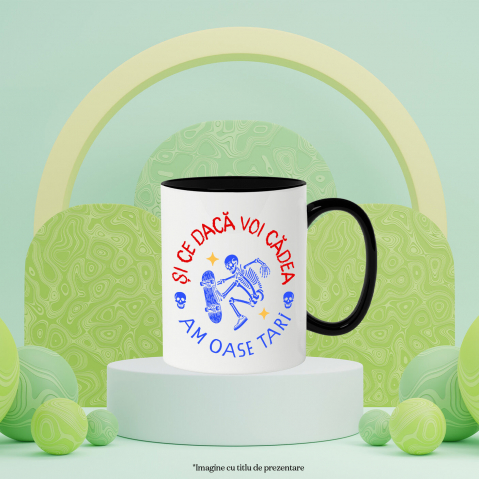 Cana Personalizata Ilustrație amuzantă cu un schelet pe skateboard, într-un stil cool și dinamic, potrivit pentru fanii sporturilor extreme și designurilor originale. [2]