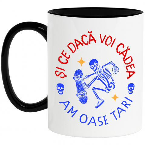 Cani Personalizate - Cana Personalizata Ilustrație amuzantă cu un schelet pe skateboard, într-un stil cool și dinamic, potrivit pentru fanii sporturilor extreme și designurilor originale.