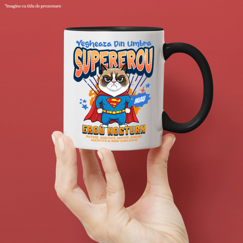 Cana Personalizata Scottish Fold în Costum de Superman – Cadou Haios pentru Iubitorii de Pisici [1]