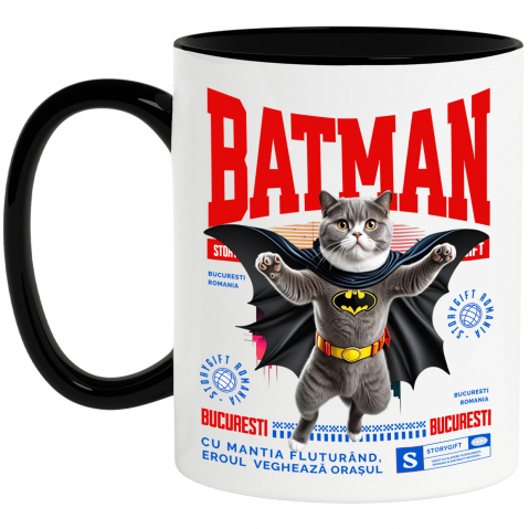 Supereroi - Cana Personalizata Scottish Fold în Costum de Batman – Supereroul Perfect pentru Copii și Iubitorii de Pisici