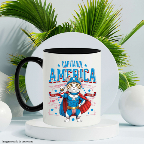 Cana Personalizata Pisica Scottish Fold în Costum de Captain America cu Pelerină - Cadou Personalizat pentru Copii și Iubitorii de Pisici [2]