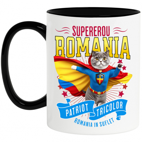 Supereroi - Cana Personalizata Pisica Scottish Fold în Costum de Căpitan România – Cadou Personalizat pentru Iubitorii de Pisici
