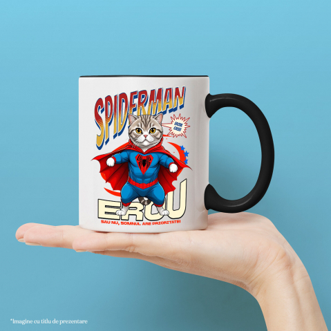 Cana Personalizata Pisică Scottish Fold în Costum Spider-Man - Cadou Personalizat pentru Iubitorii de Pisici și Copii [1]