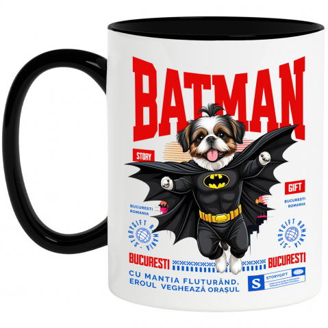 Supereroi - Cana Personalizata Shih Tzu În Costum de Batman – Câine Supererou pentru Copii și Iubitorii de Animale