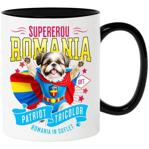 Cadouri Pentru Cupluri - Cana Personalizata Shih Tzu în Costum de Căpitan România – Cadou Personalizat pentru Iubitorii de Câini