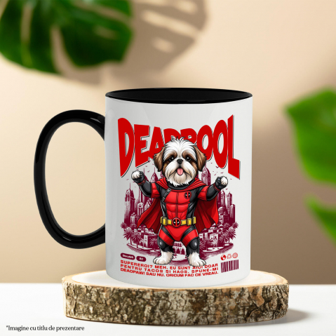Cana Personalizata Shih Tzu în Costum Deadpool – Câine Supererou Amuzant și Personalizat [2]