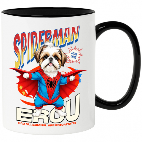 Cadouri Pentru Cupluri - Cana Personalizata Shih Tzu în Costum Spider-Man - Cadou Personalizat pentru Copii și Familie