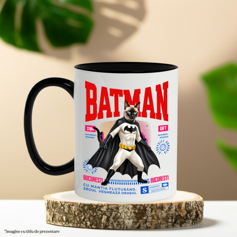 Cana Personalizata Pisica Siamez în Costum de Batman – Supereroul Perfect pentru Iubitorii de Pisici și Copii [2]