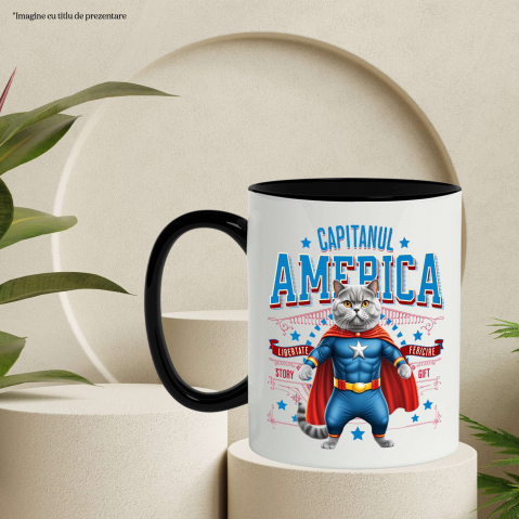 Cana Personalizata Pisica Siameză în Costum de Captain America cu Pelerină - Cadou Personalizat pentru Copii și Iubitorii de Pisici [2]