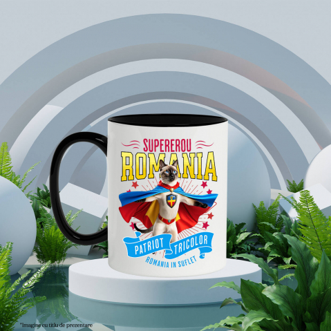 Cana Personalizata Pisică Siameză Supererou – Costum Căpitan România, Cadou Personalizat [2]