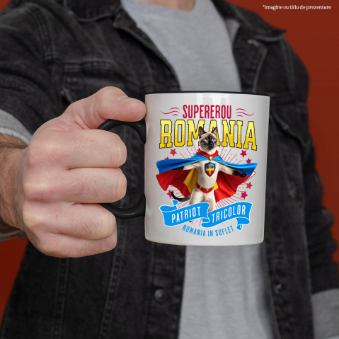 Cana Personalizata Pisică Siameză Supererou – Costum Căpitan România, Cadou Personalizat [1]