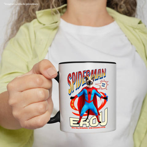 Cana Personalizata Pisică Siameză în Costum Spider-Man - Cadou Personalizat pentru Iubitorii de Pisici și Copii [1]