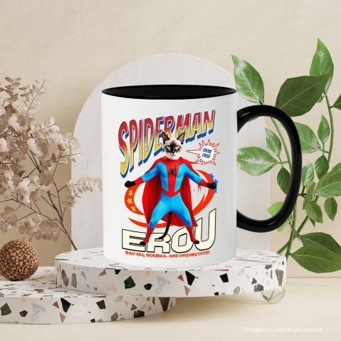 Cana Personalizata Pisică Siameză în Costum Spider-Man - Cadou Personalizat pentru Iubitorii de Pisici și Copii [2]